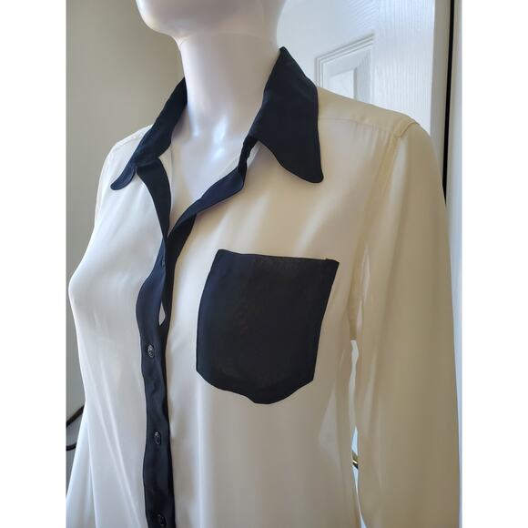Guess Button Down Size S Sheer Blouse Office Chic Business Casual Holiday Party - Picture 2 of 11